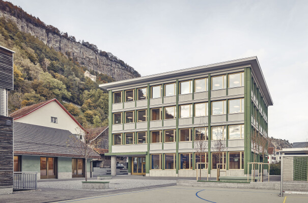 Haldenstein School is a rationalist building complex fitting for a historic Swiss village